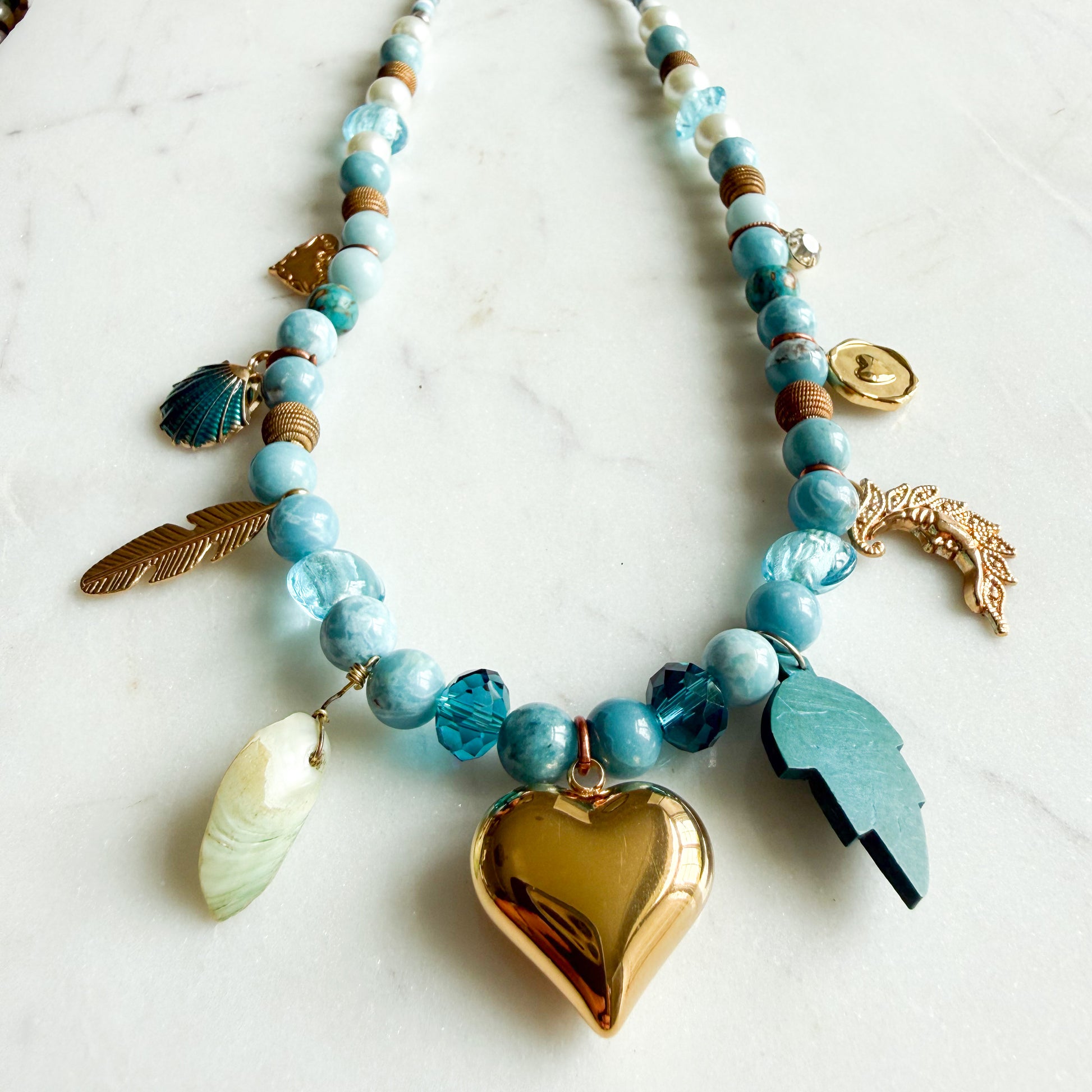 Lakeview Puff Heart Chalcedony Semi-Precious Stone Charm Necklace