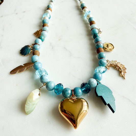 Lakeview Puff Heart Chalcedony Semi-Precious Stone Charm Necklace