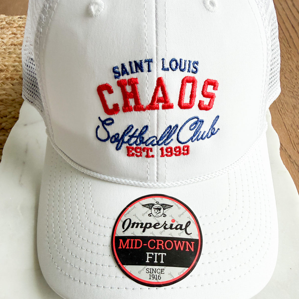 Saint Louis CHAOS Softball Club Est. 1999 Imperial White Trucker Hat