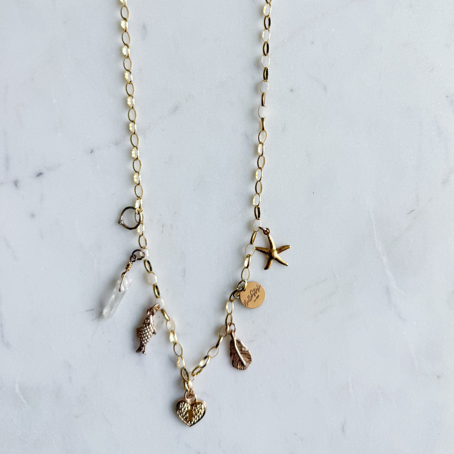 Heart Locket Crystal Quartz 14KT Diamond Charm Necklace