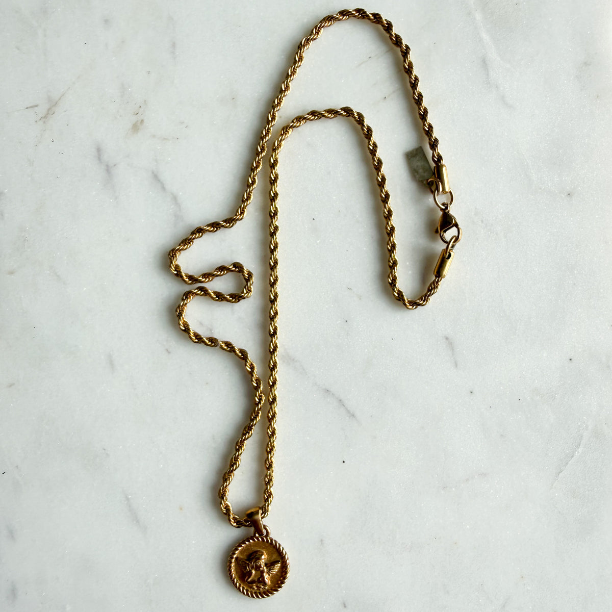 Angelface Braided Stainless Steel Rope Gold Coin Necklace