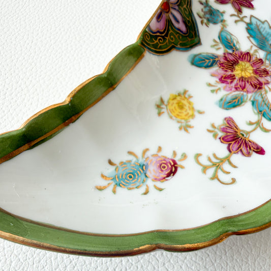 Hibiscus Vintage Porcelain Crescent Chinoiserie Floral Jewelry Dish - BelleStyle