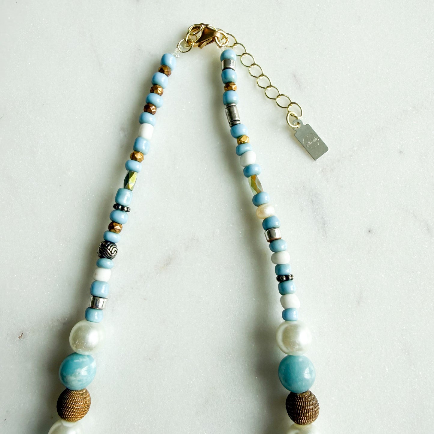 Lakeview Puff Heart Chalcedony Semi-Precious Stone Charm Necklace