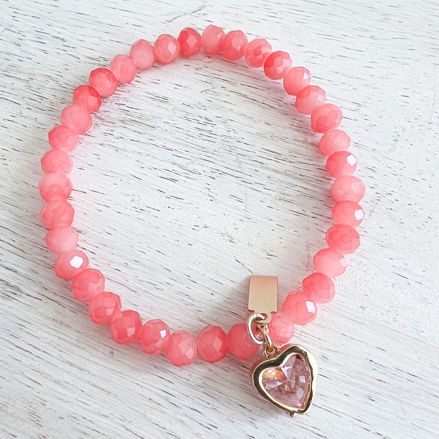 Drippy Strawberry Charm Rose Quartz Bracelet