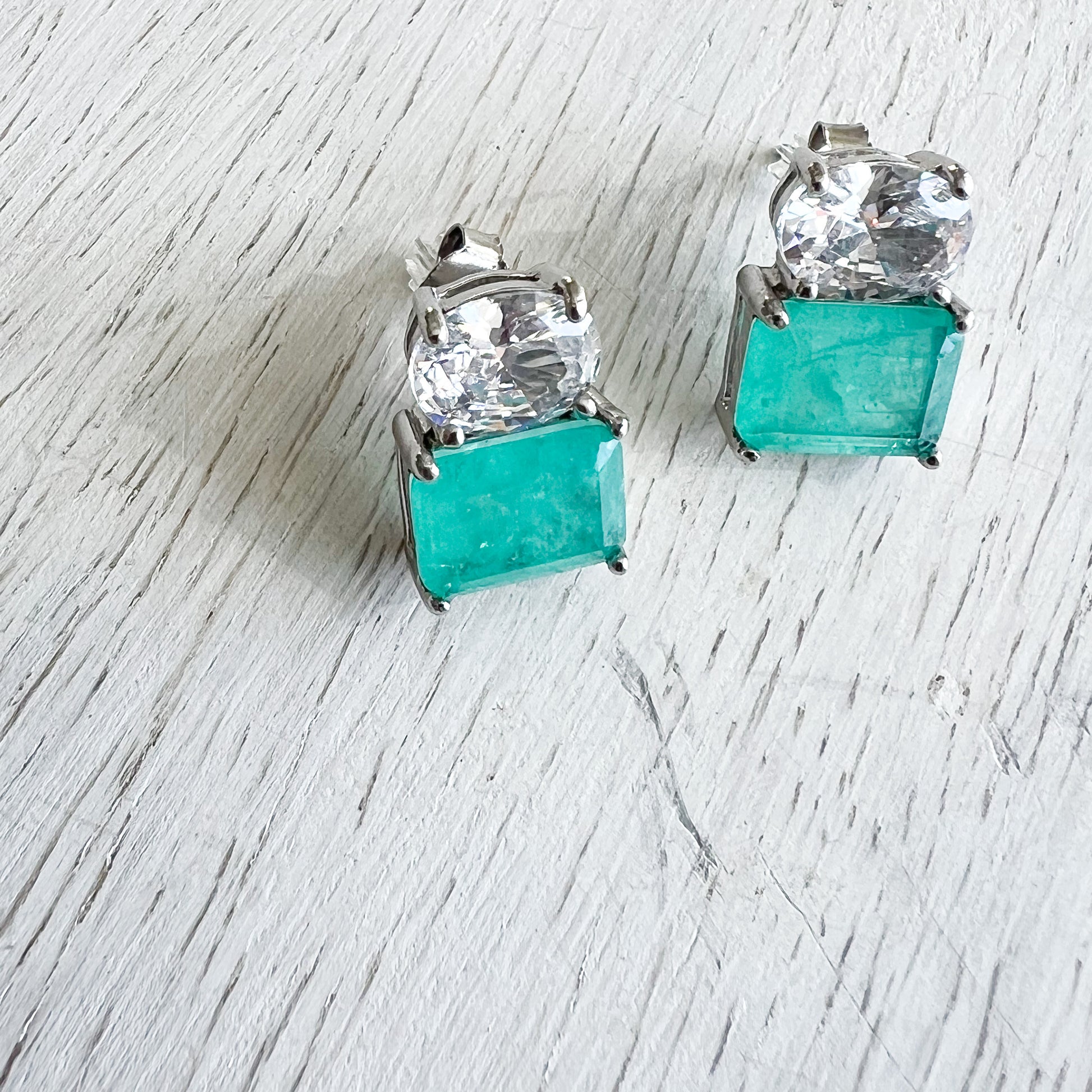 Alpine Clear Turquoise Crystal 925 Stud Earrings