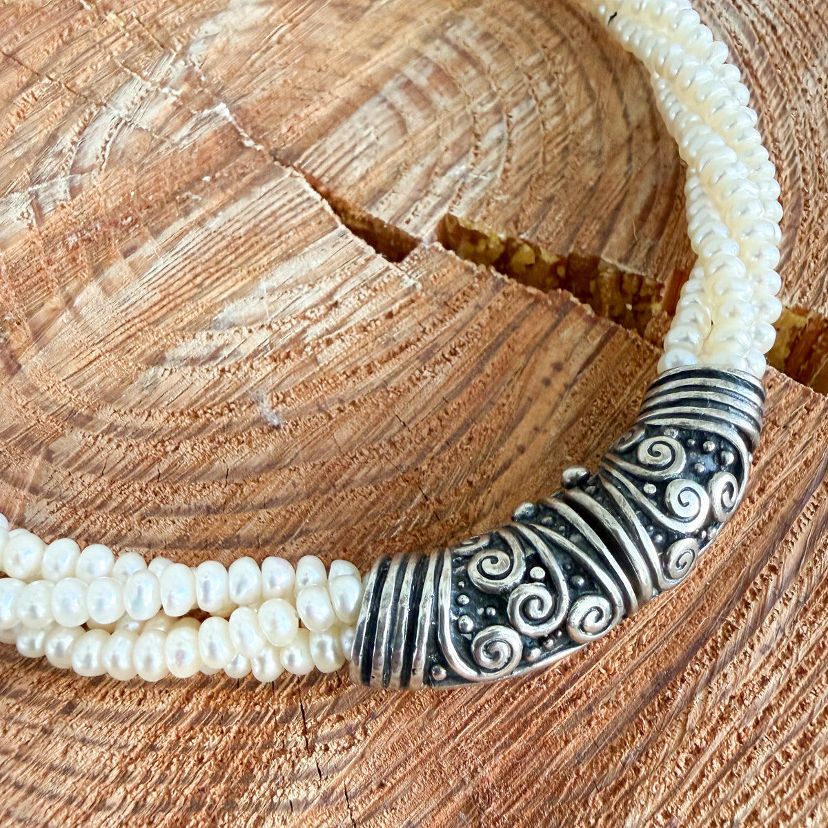 Coco Bali Sterling Silver Freshwater Pearl Vintage Choker Necklace