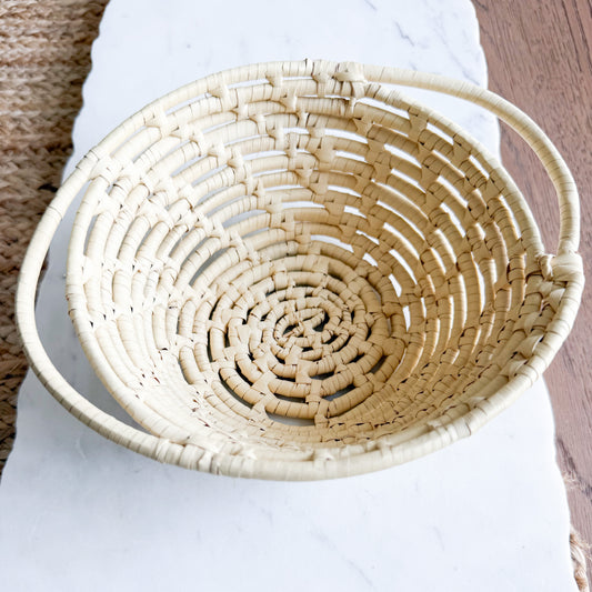 Rosemary Vintage Hand Woven Palm Handle Basket