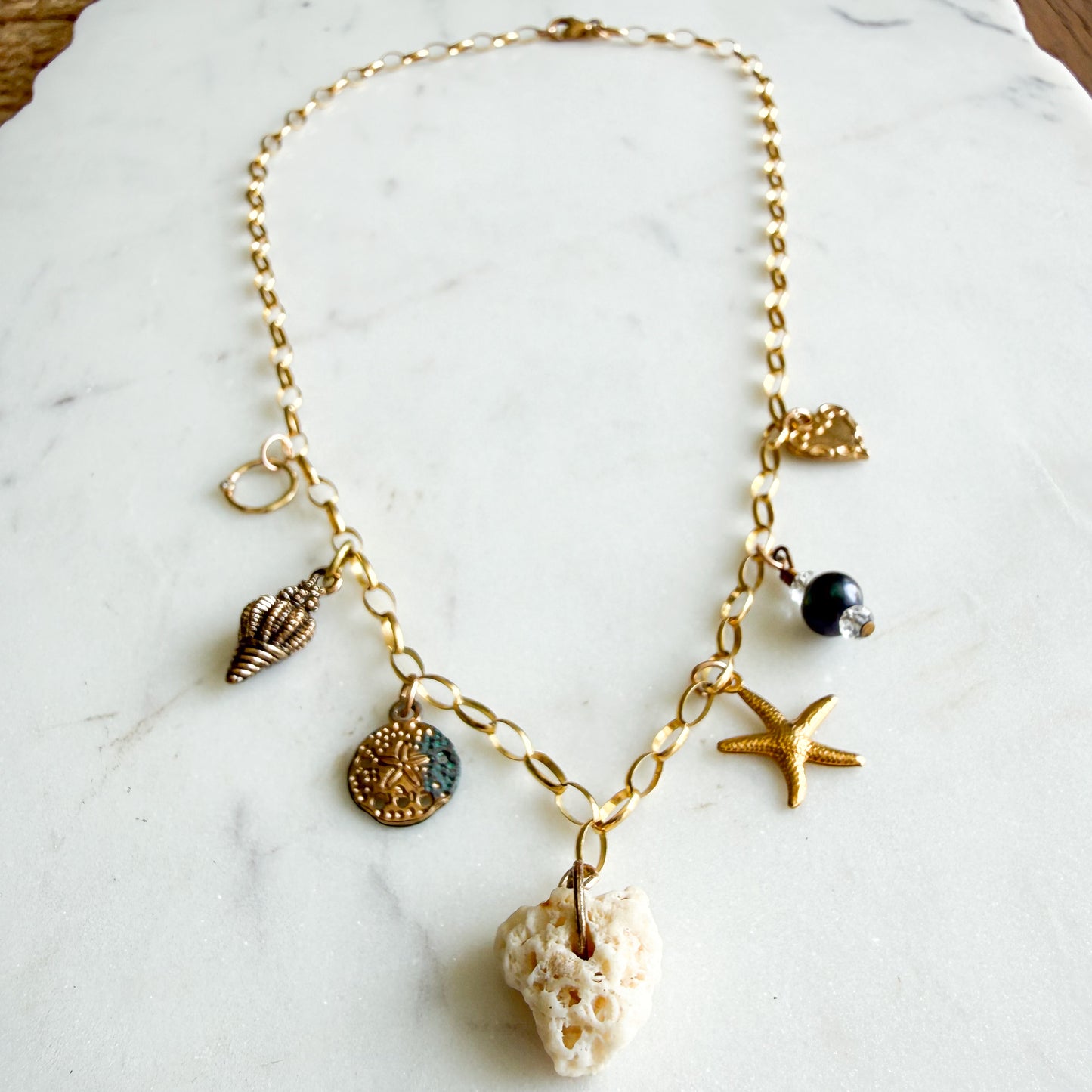 Clearwater Real Sustainable Coral 14KTGF Gold Oval Chain Diamond Circle Charm Necklace