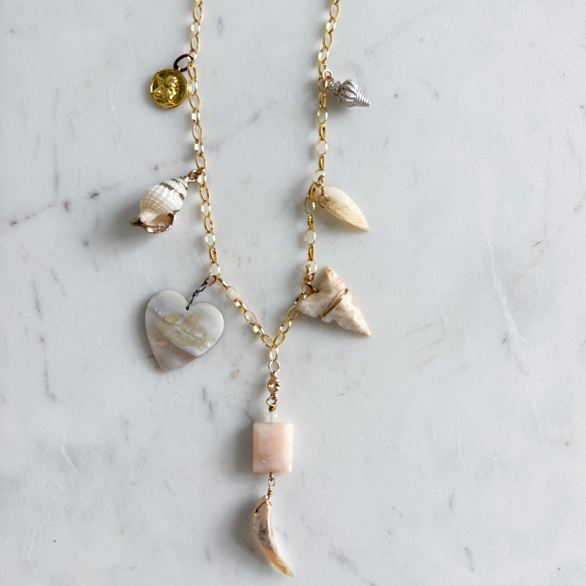 Olivia Mother of Pearl Shell Vintage Arrowhead Charm 14KTGF Necklace