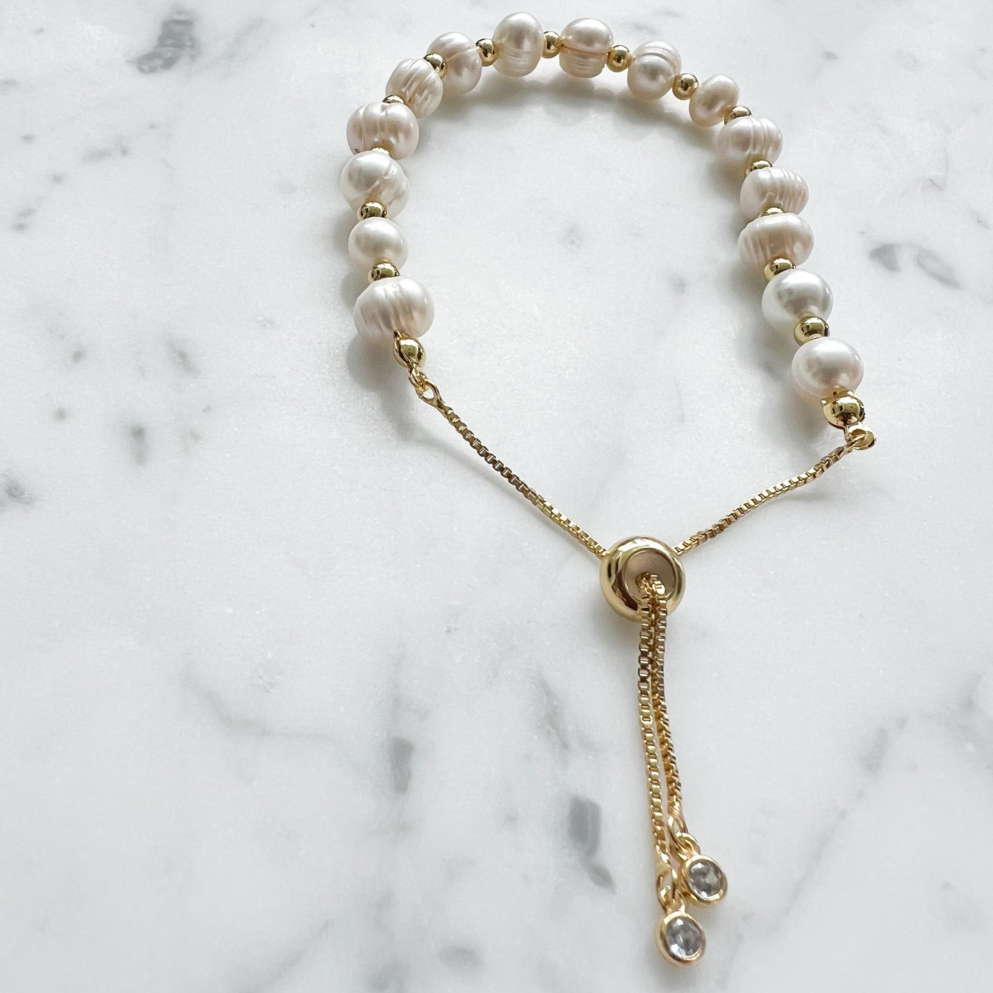 Freshwater Cultured Pearl Adjustable Gold Bracelet