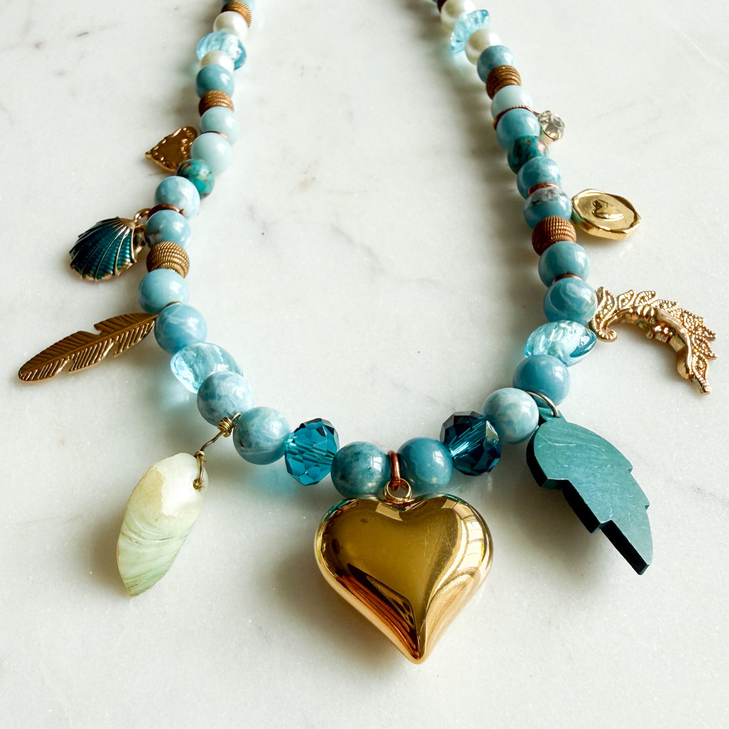 Lakeview Puff Heart Chalcedony Semi-Precious Stone Charm Necklace
