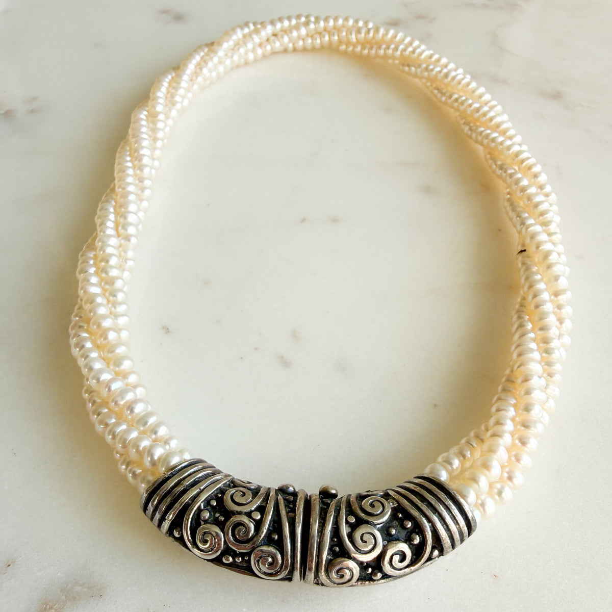 Coco Bali Sterling Silver Freshwater Pearl Vintage Choker Necklace