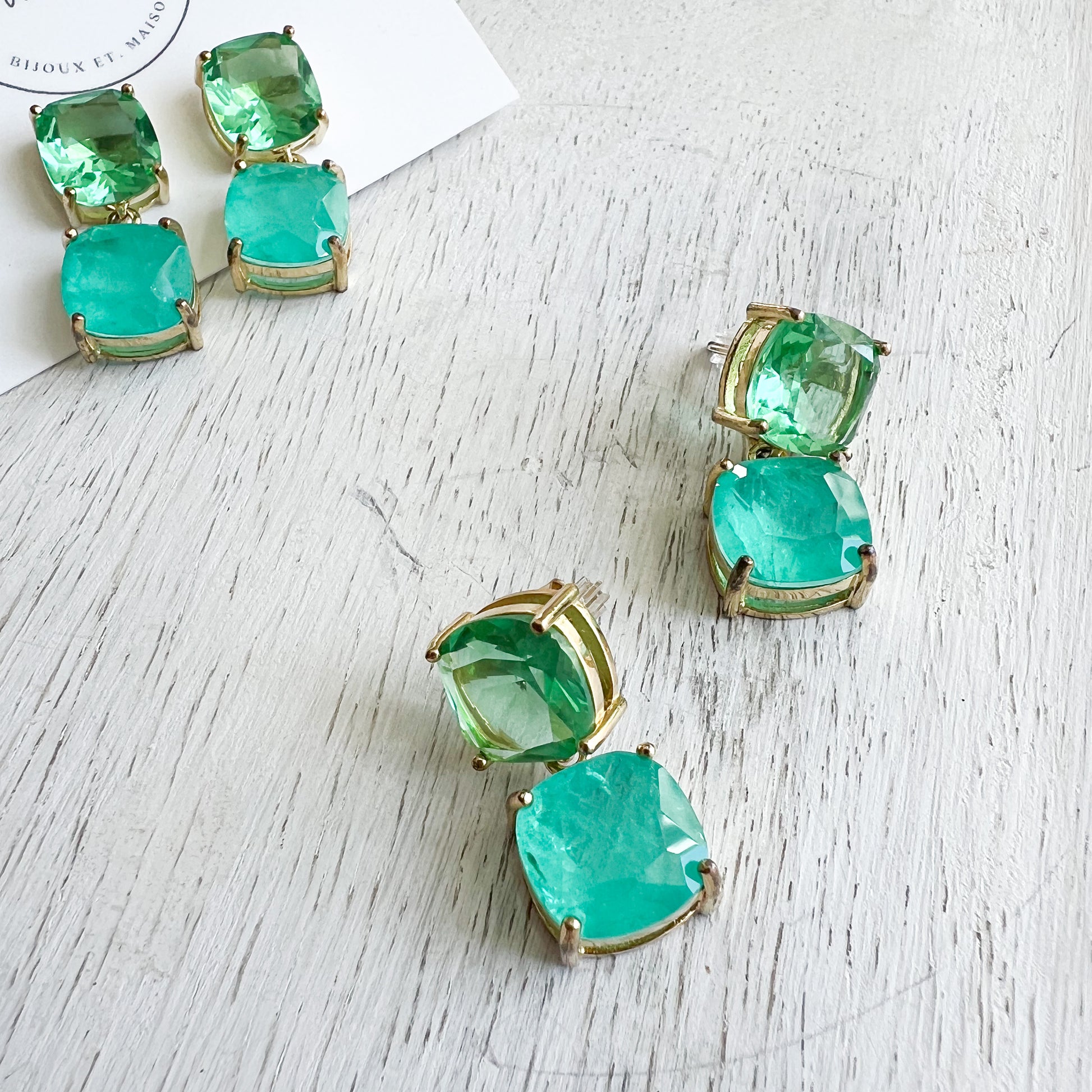 Pine Crystal Amazonite Gold 925 Statement Earrings