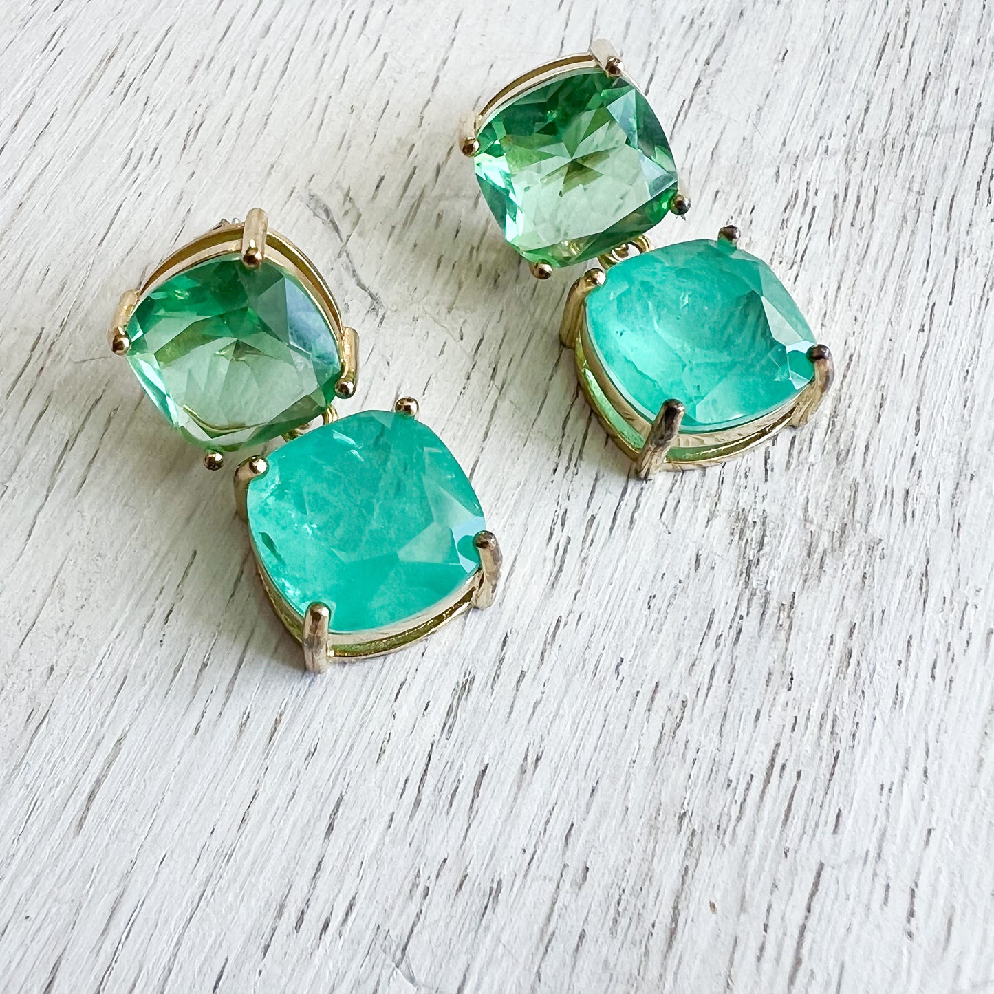 Pine Crystal Amazonite Gold 925 Statement Earrings