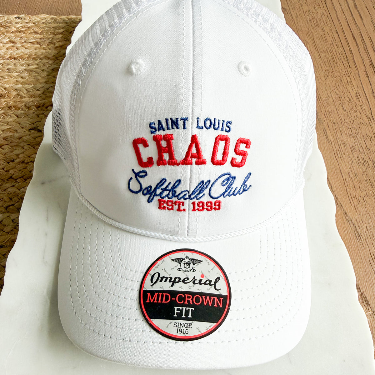 Saint Louis CHAOS Softball Club Est. 1999 Imperial White Trucker Hat