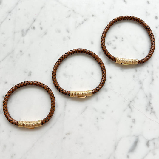 Bourbon Leather Gold Men’s Bracelet - 3 sizes - BelleStyle