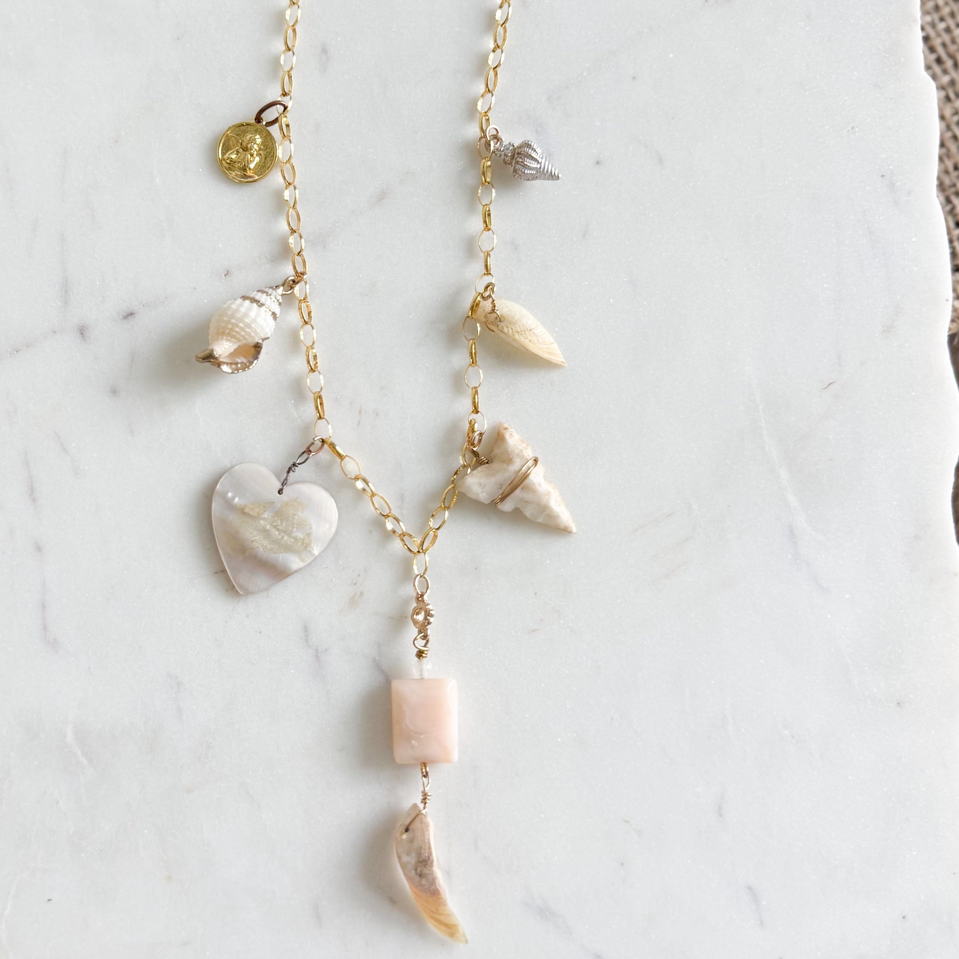 Olivia Mother of Pearl Shell Vintage Arrowhead Charm 14KTGF Necklace