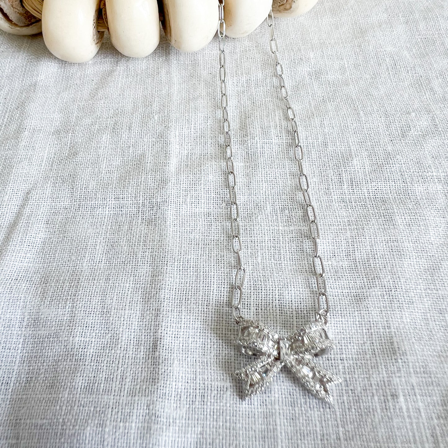 Belle Bow Baguette Crystal 925 Necklace