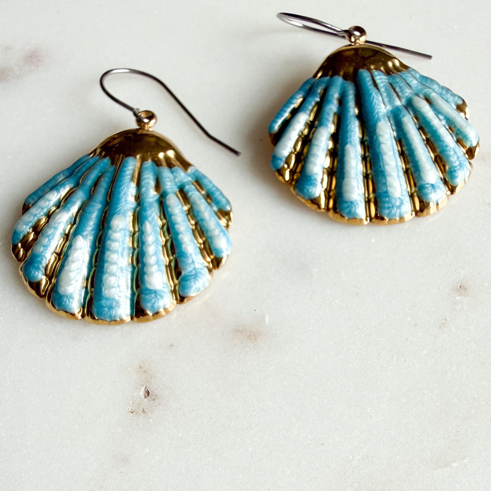 Capri Blue Shell Dangle Earrings