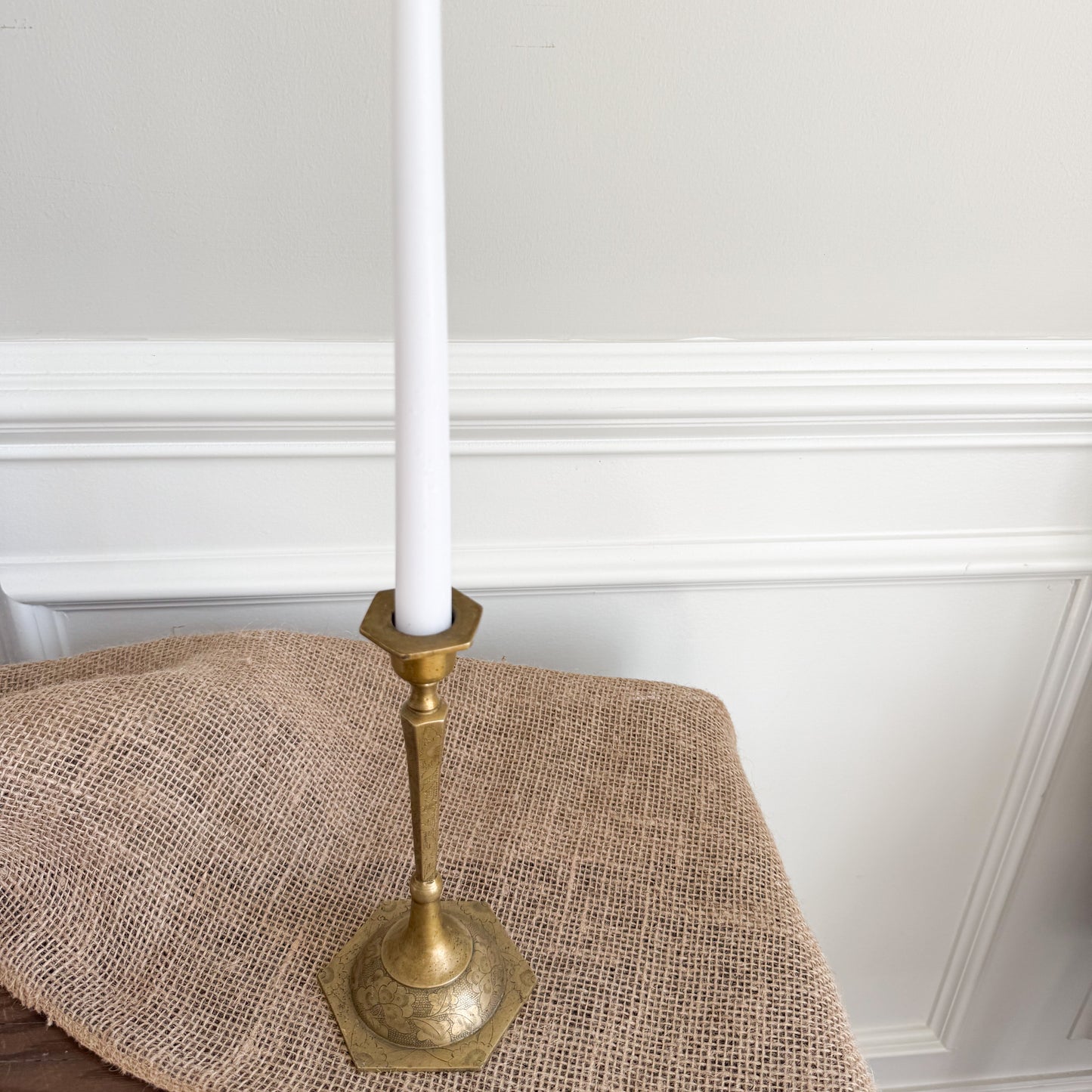 Floral Vintage Tall Brass Candle Holder with Candlestick