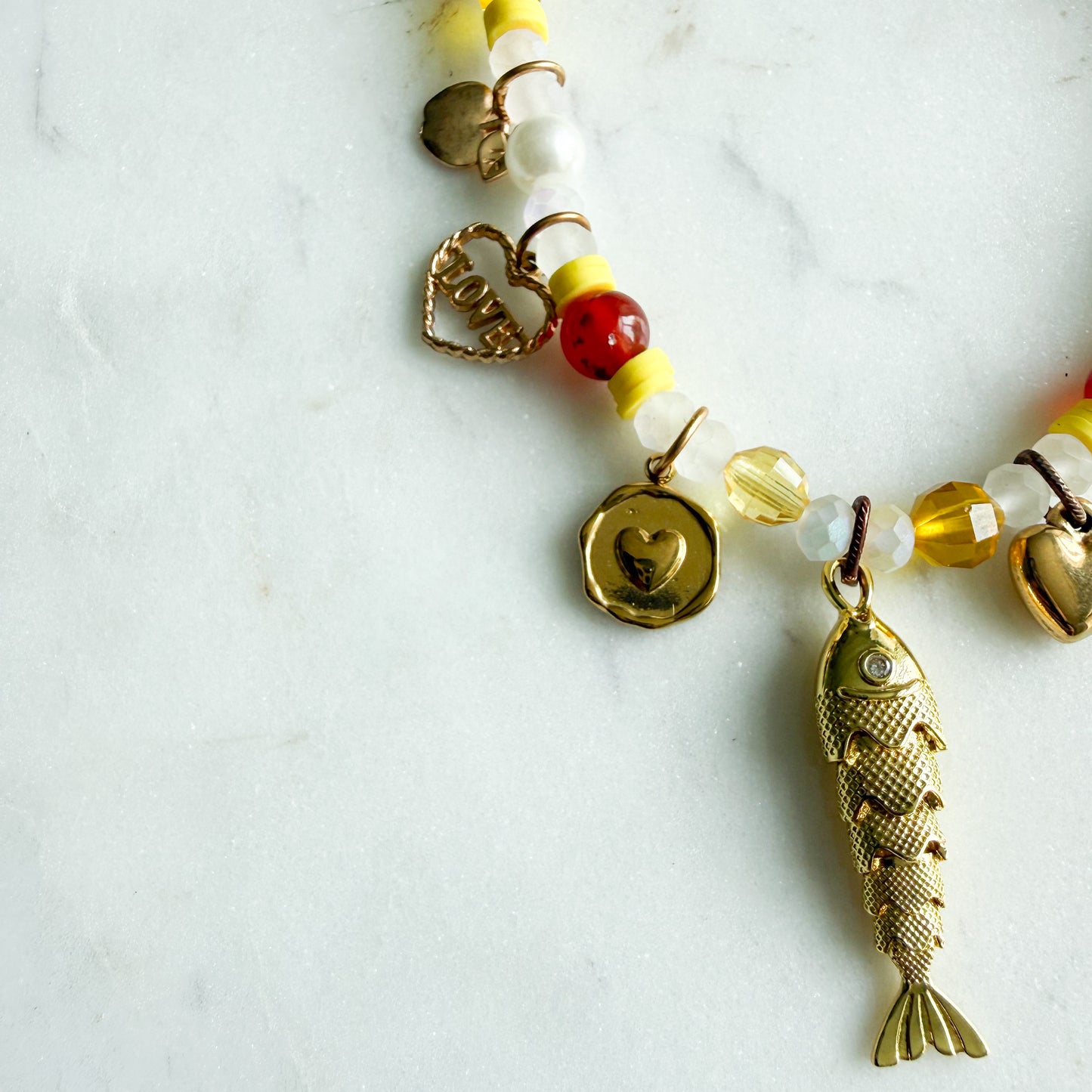 Jeanie Fish Heart Carnelian Semi-Precious Stone Charm Necklace