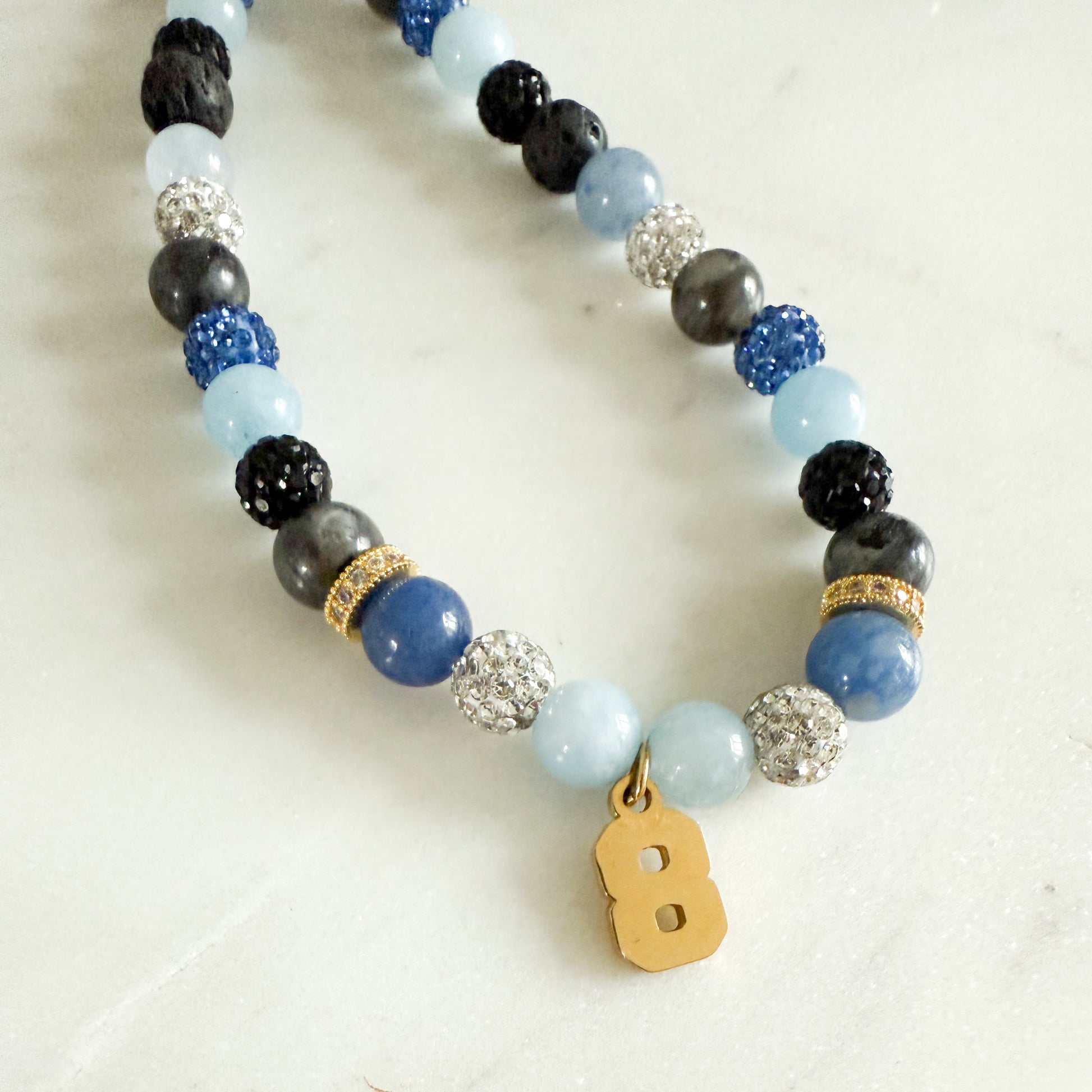 Rugby Custom Gold Number Semi-Precious Stone Necklace - BelleStyle