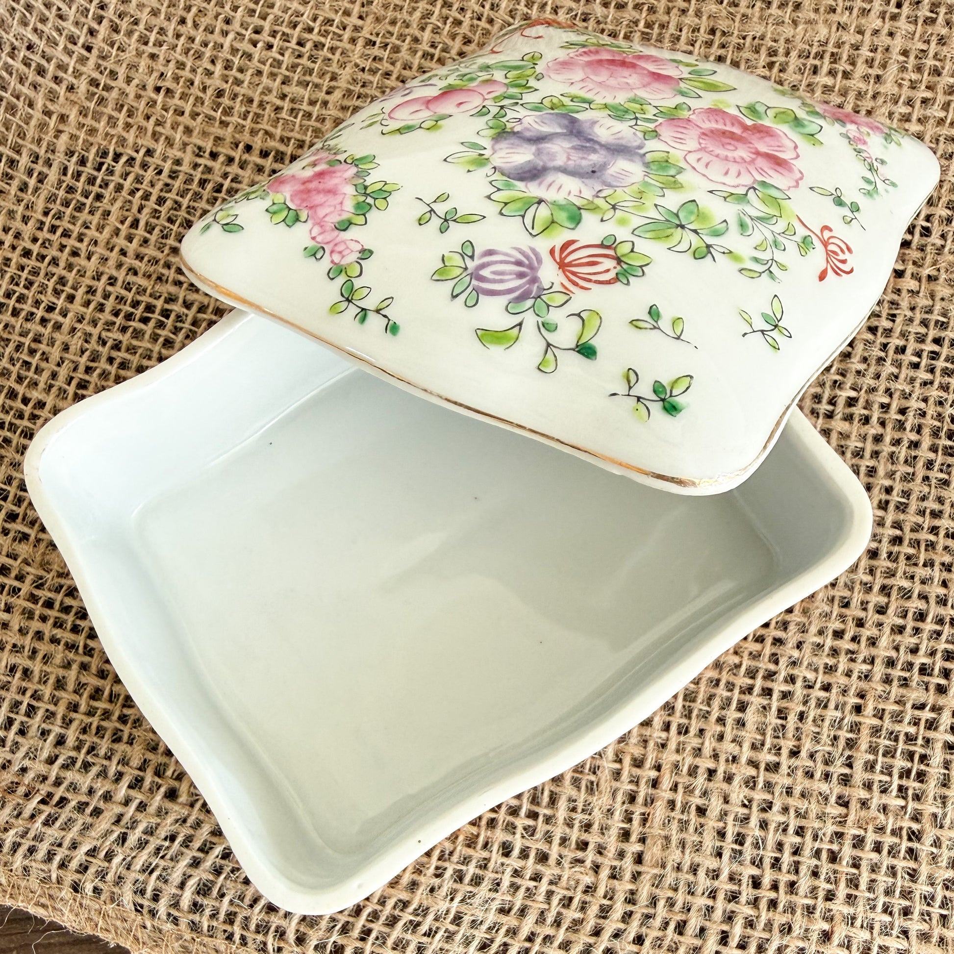 Nora Vintage Ceramic Hand Painted Floral Jewelry box with Lid