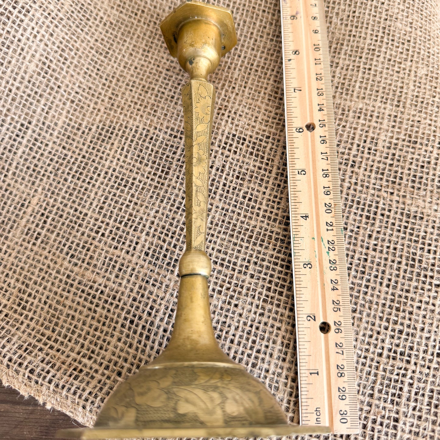 Floral Vintage Tall Brass Candle Holder with Candlestick