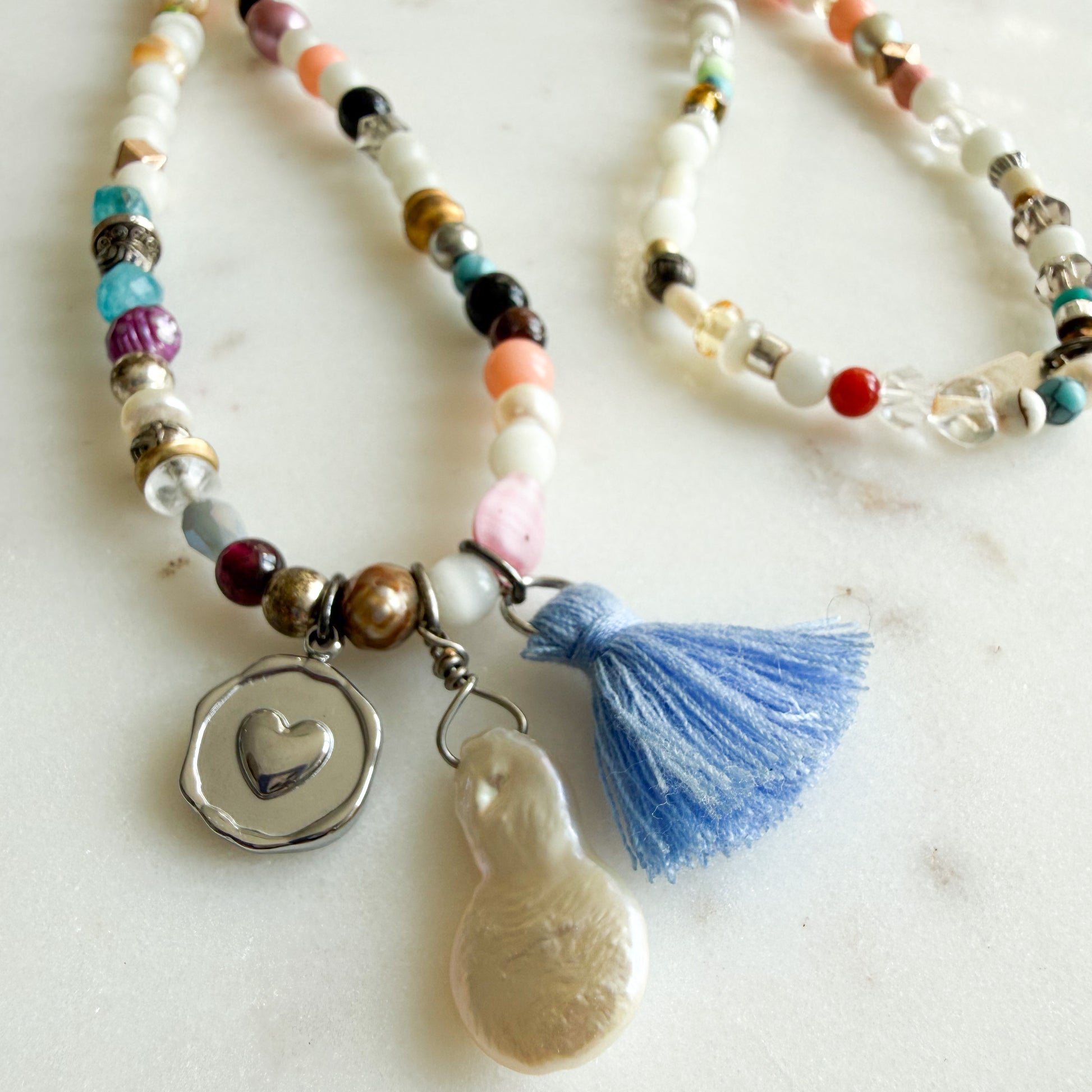 Shipley Semi-Precious Stone Silver Round Heart Charm Necklace
