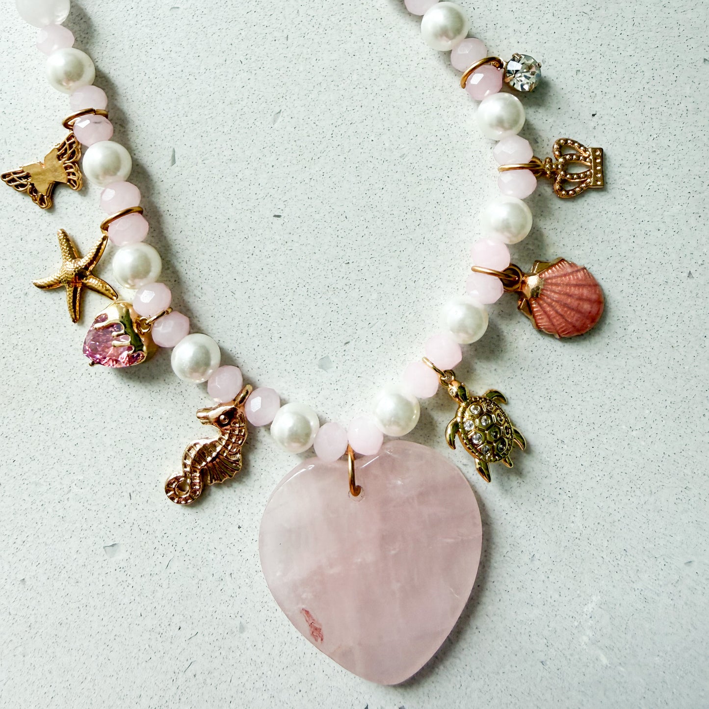 Etta Rose Quartz Heart Charm Semi-Precious Stone Necklace