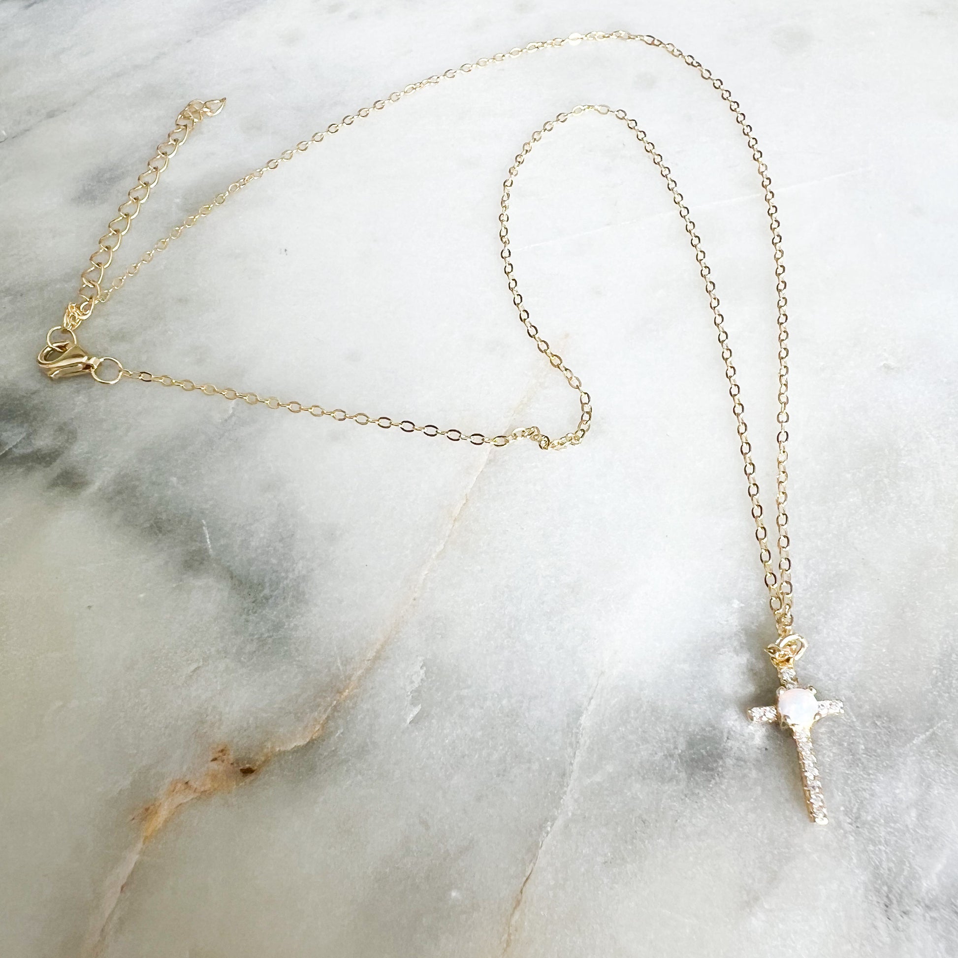 Opal Gold Cross Necklace - BelleStyle