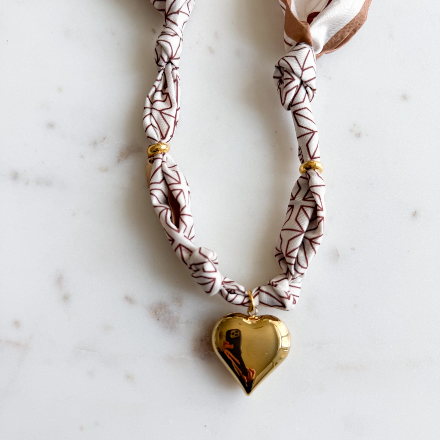 Champagney Gold Heart Charm Brown Geometric Scarf Bandanna Necklace