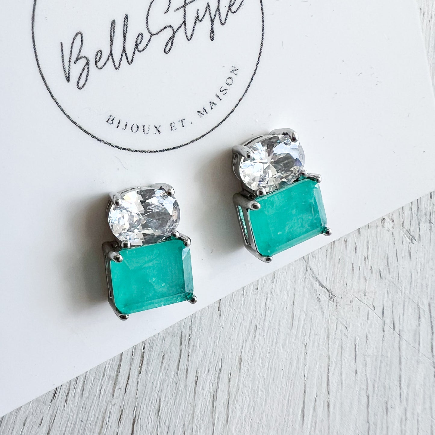 Alpine Clear Turquoise Crystal 925 Stud Earrings