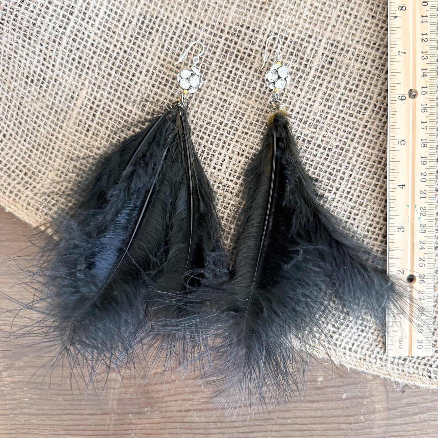 Eden Vintage Crystal Black Maribu Feather Earrings - BelleStyle