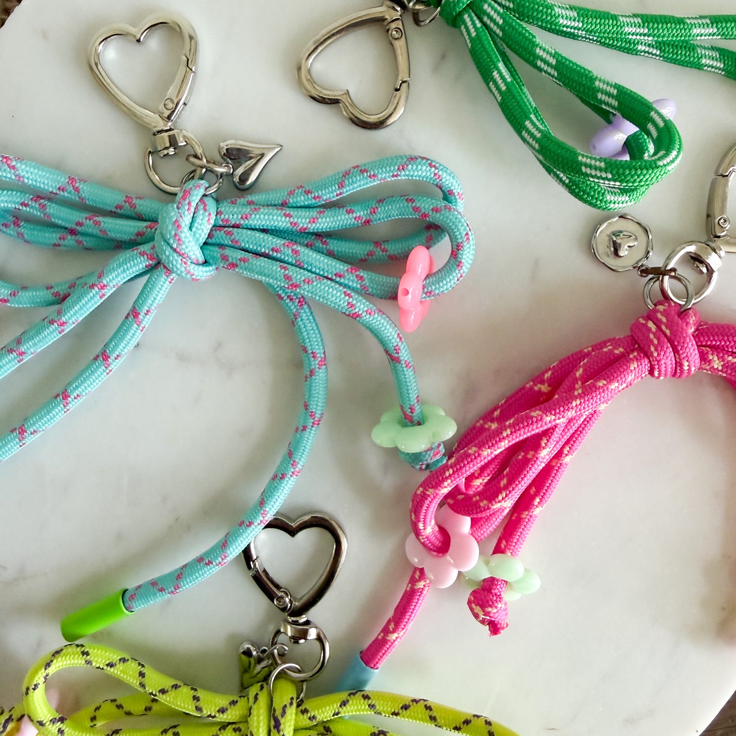 Cherry Hills Bow Rope Heart Keychain with Charms - BelleStyle