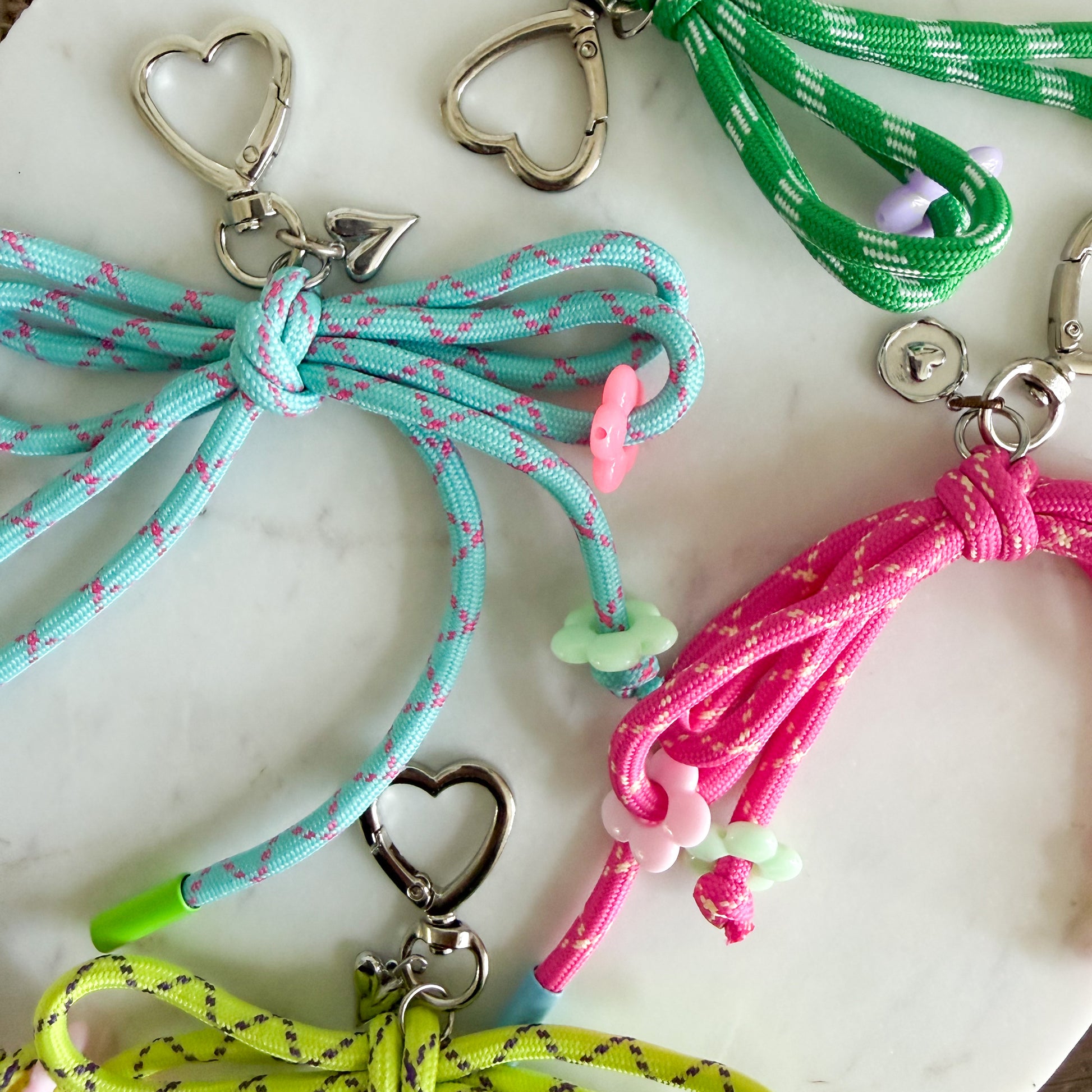 Cherry Hills Bow Rope Heart Keychain with Charms - BelleStyle