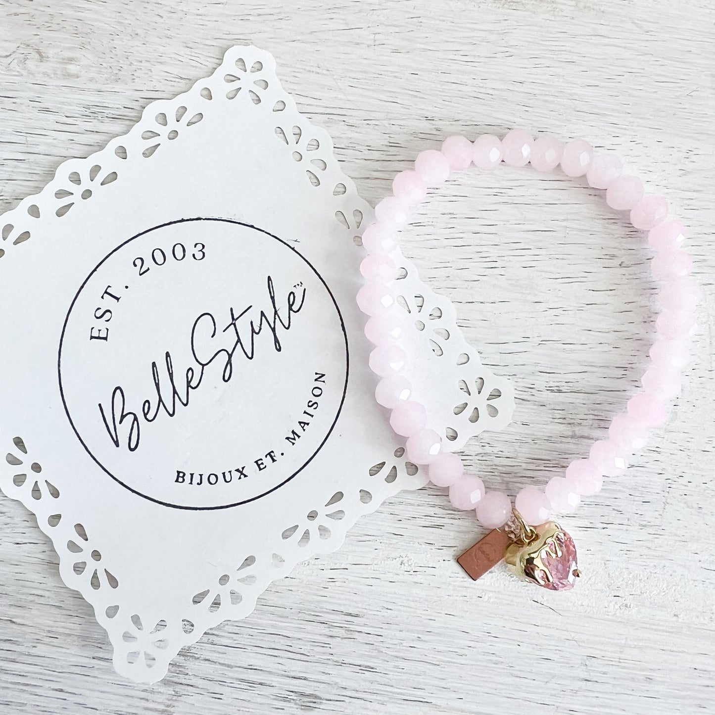 Drippy Strawberry Charm Rose Quartz Bracelet