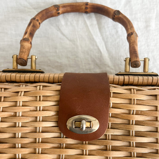 Ridley Vintage Woven Palm Bamboo Handle Bag