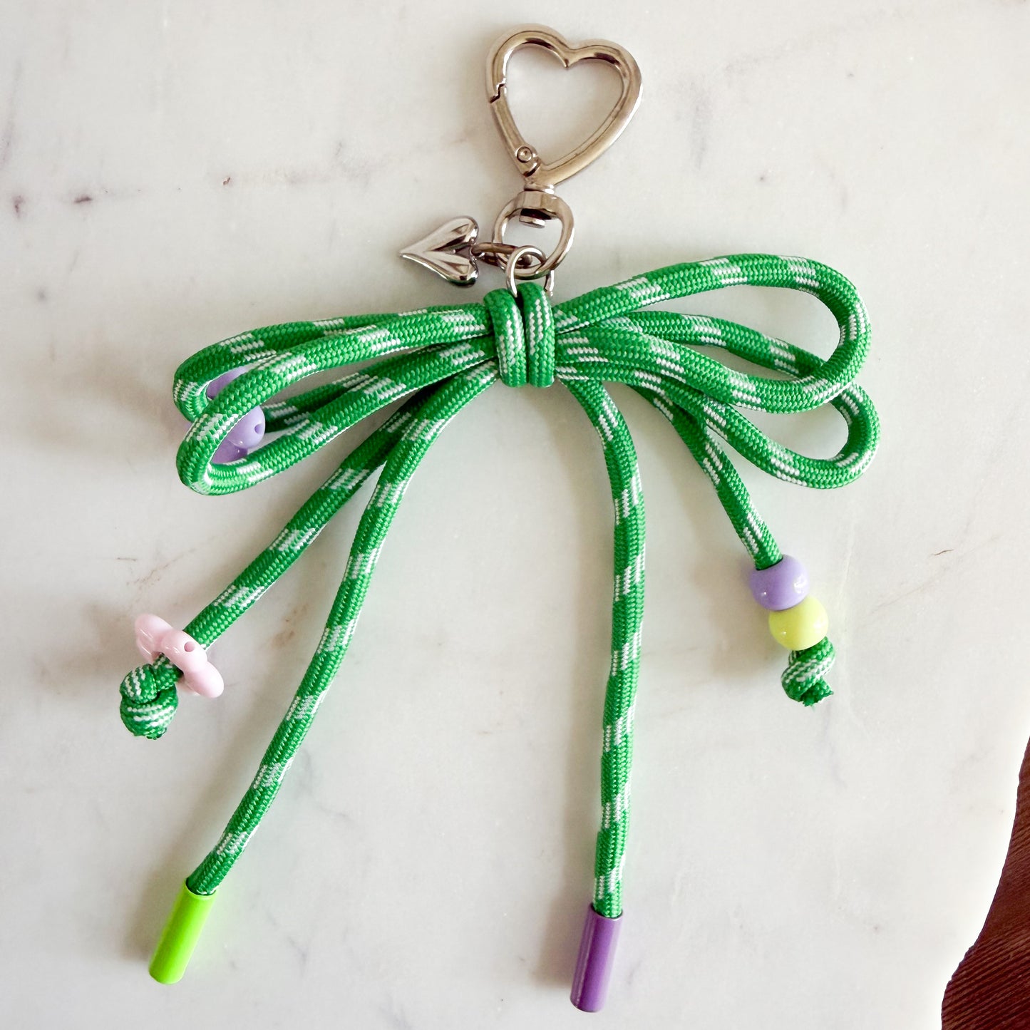 Cherry Hills Bow Rope Heart Keychain with Charms - BelleStyle