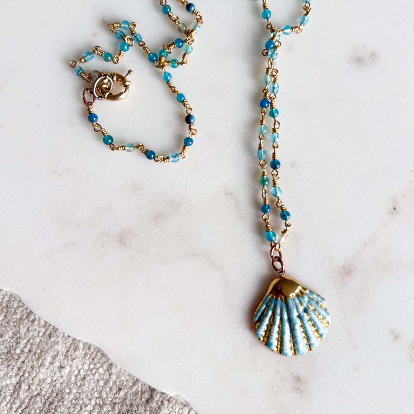 Capri Blue Chalcedony Shell Long Necklace