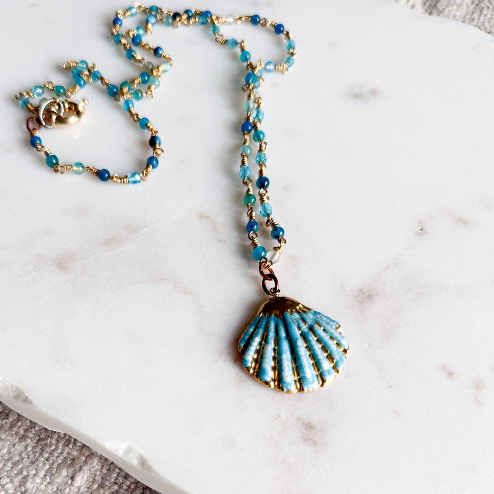 Capri Blue Chalcedony Shell Long Necklace