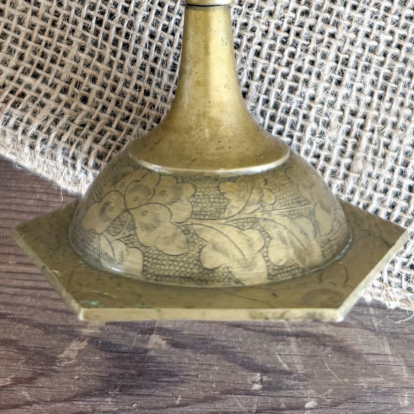 Floral Vintage Tall Brass Candle Holder with Candlestick