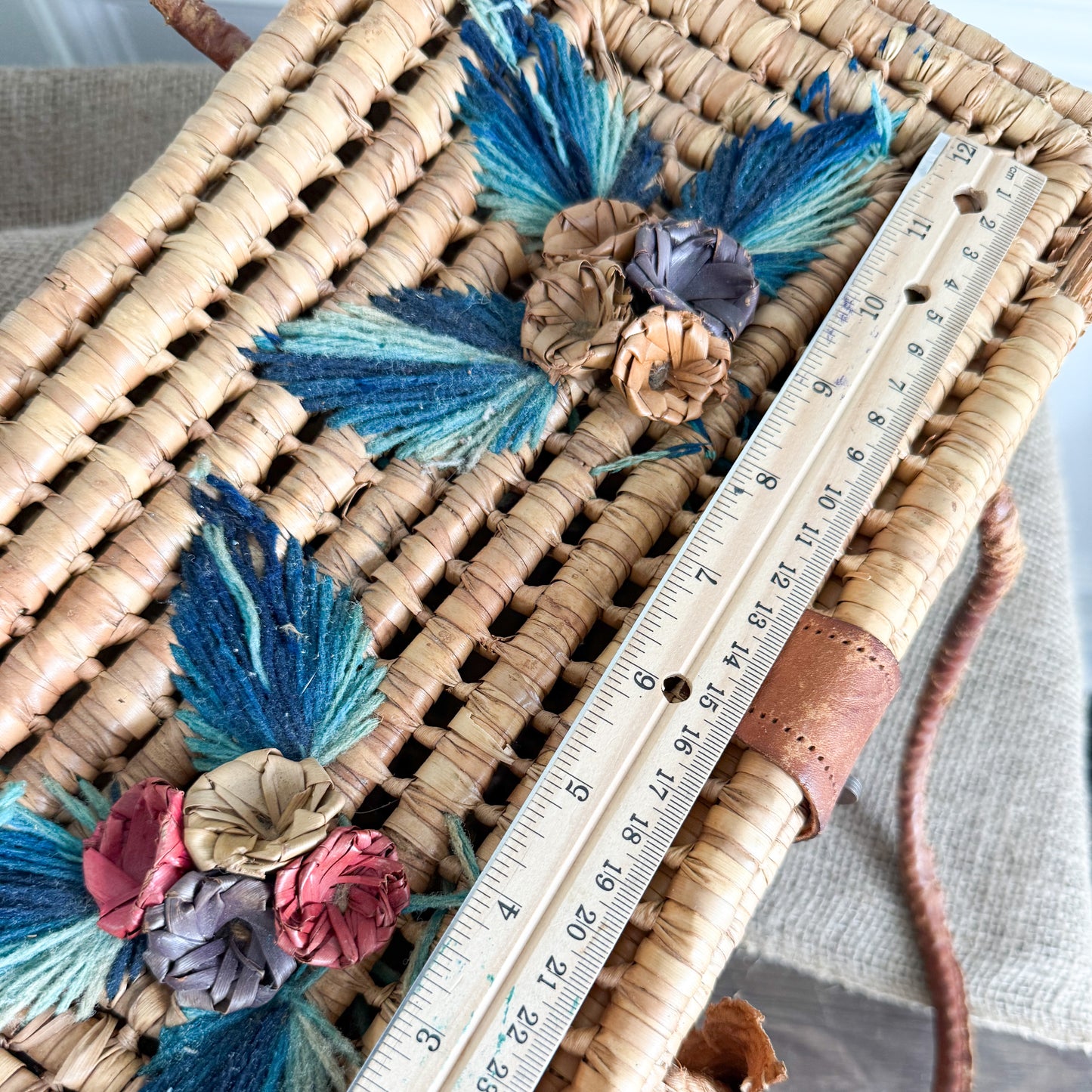 Monterrey Bohemian Vintage 1960’s Handwoven Raffia Palm Picnic Basket