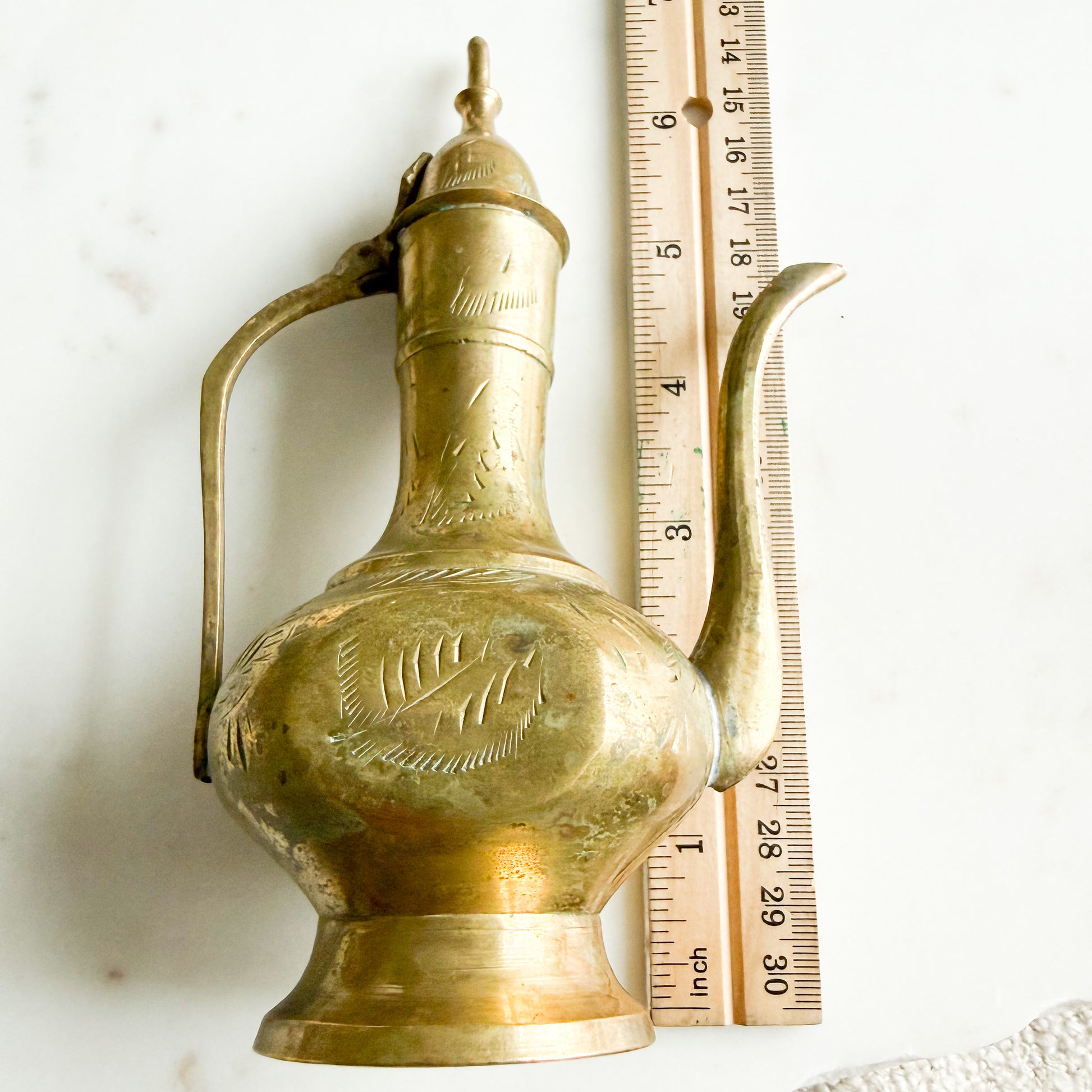 Fern Vintage Etched Brass Teapot with Handle and Lid