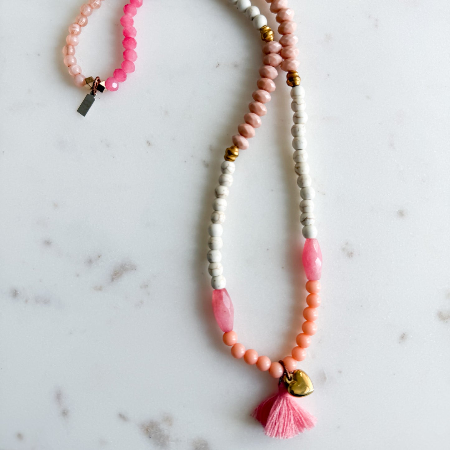 Amberley Rose Quartz Semi-Precious Stone Tassel Necklace