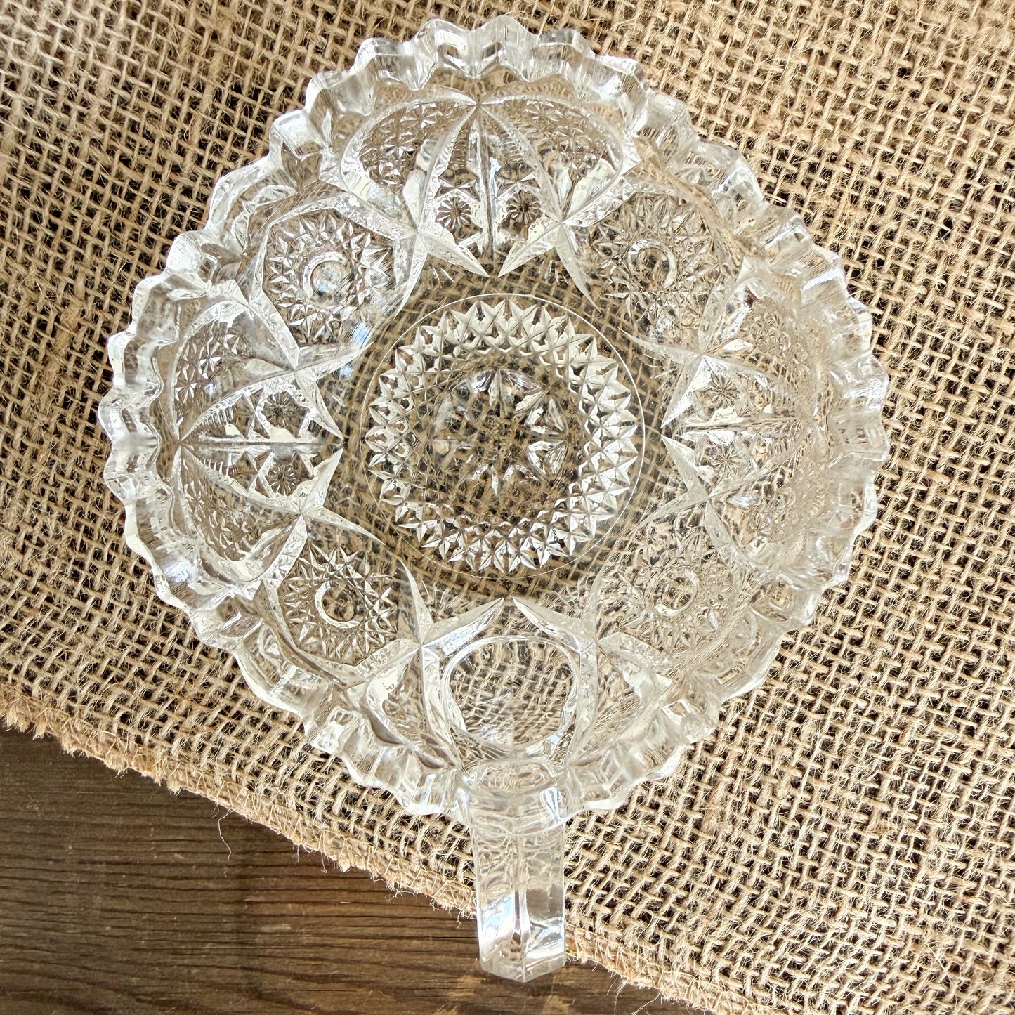 Heart Vintage Crystal Glass Jewelry Bowl With Handle