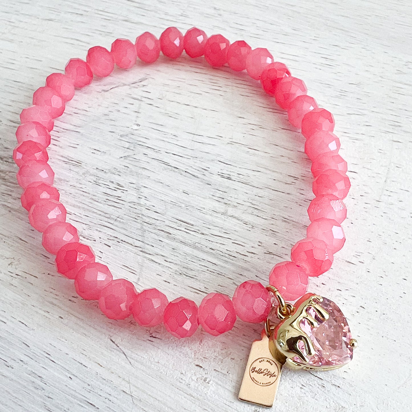 Drippy Strawberry Charm Rose Quartz Bracelet