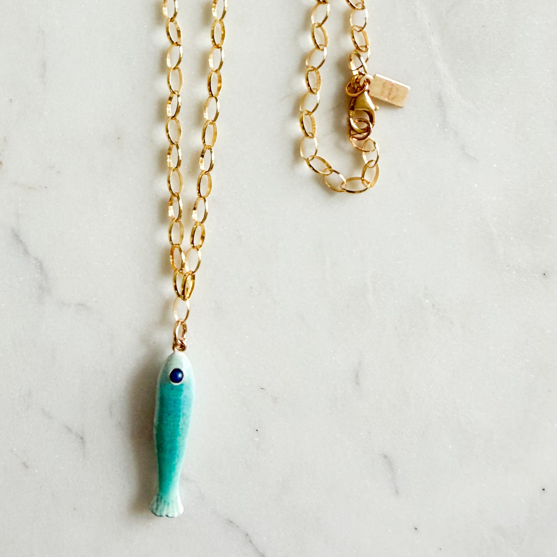 Alessandra Fish Charm 14KTGF Oval Chain Necklace