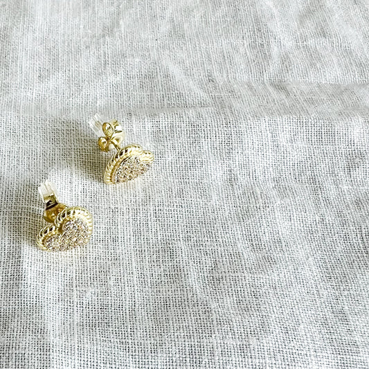 Cable Pave Crystal Heart 925 Post Earrings