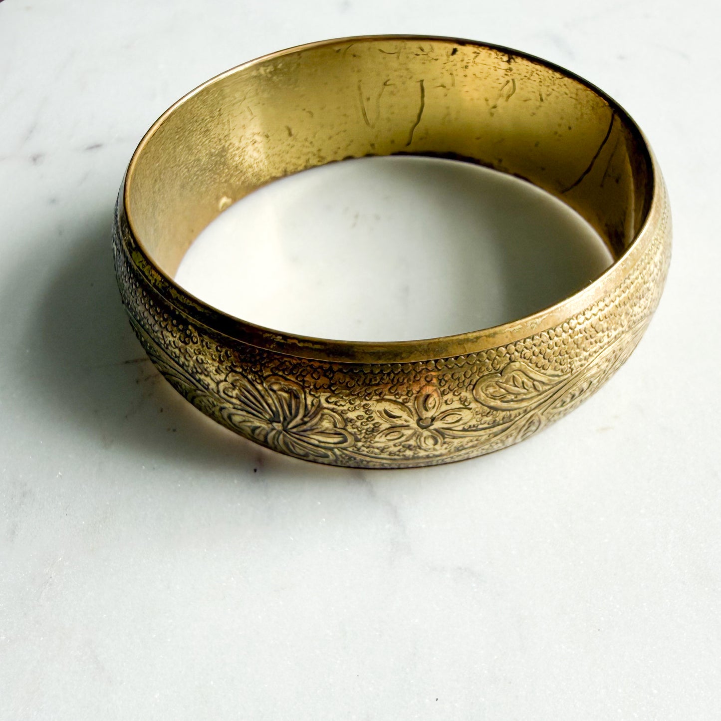 Polly Brass Filigree Thick Bangle Bracelet